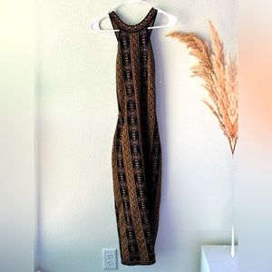 Sézane halter neck dress, gold and black multicolored pattern, Small